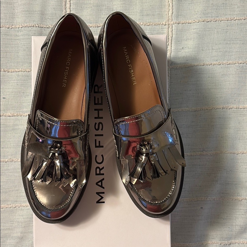 Marc Fisher Metallic Silver Tassel Loafers